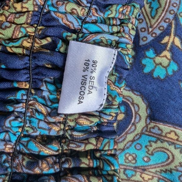 Stunning Blue Vintage silk maxi bohemian dress parsley print size M - Picture 8 of 10